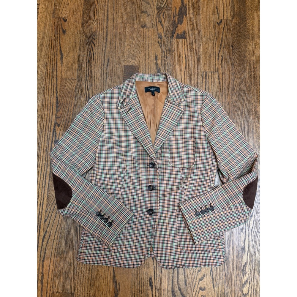 Talbots Blazer 8 Plaid Wool Blend Elbow Patches Academia Heritage Equestrian